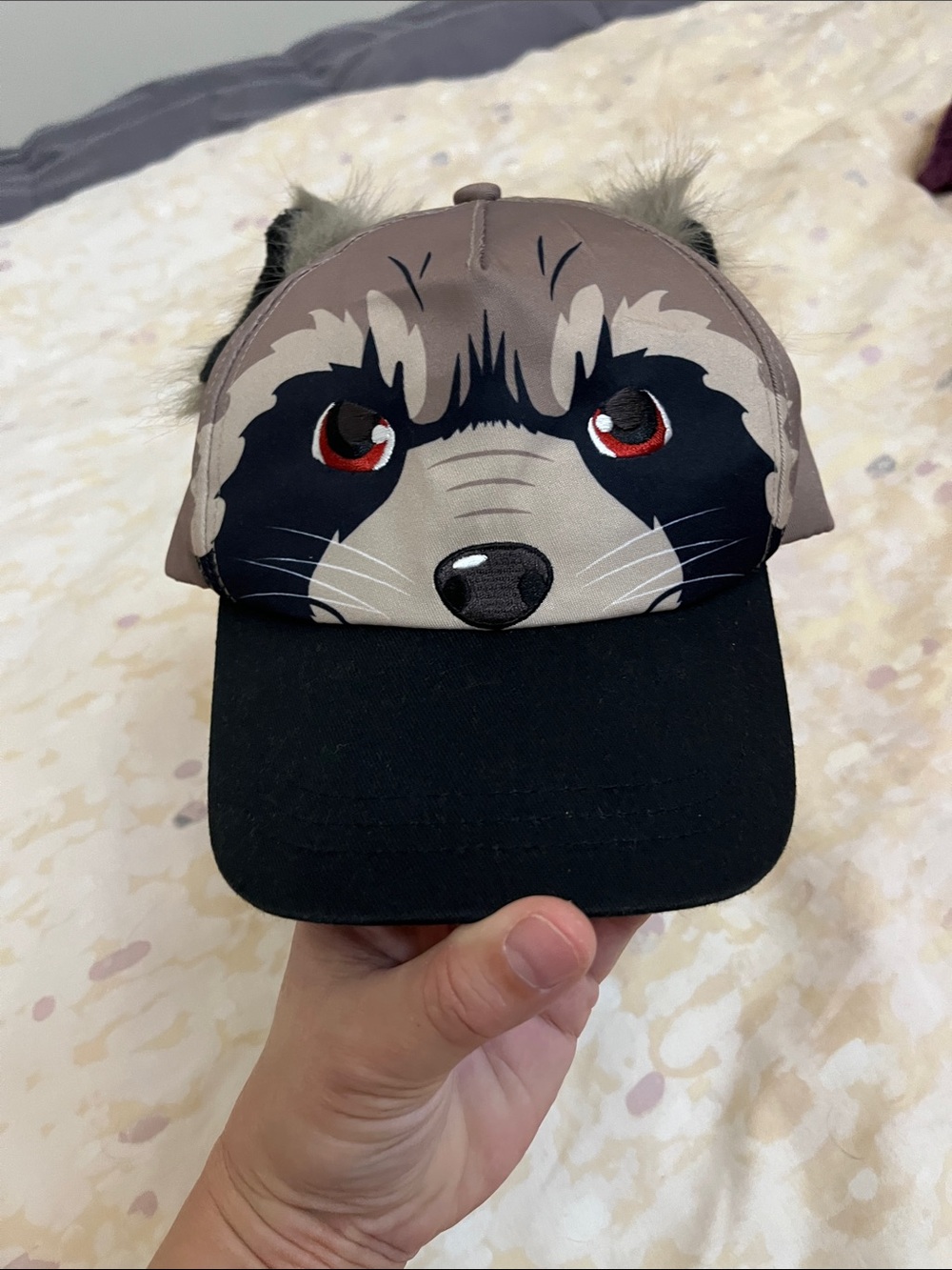 Kids Raccoon Plush Character Cap - Brown & Black
